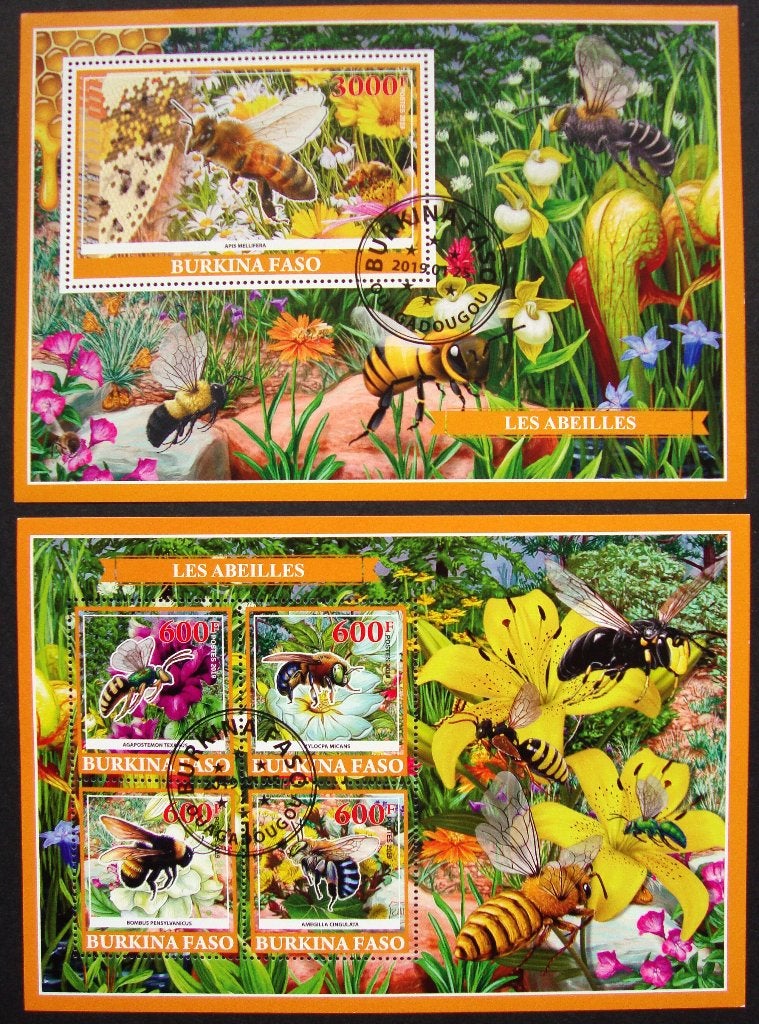 - 959 - 2 Mooie Honing- Bijen Blokken., Verzenden, Gestempeld, Dier of Natuur