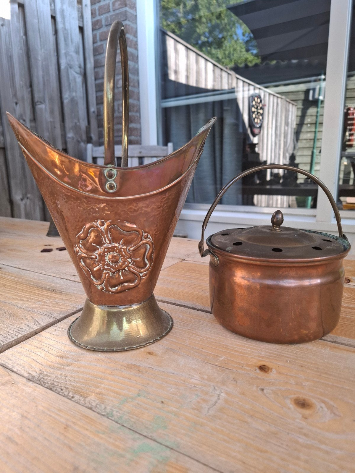 Koperen kolenemmer en pot met deksel, Antiek en Kunst, Antiek | Koper en Brons, Ophalen of Verzenden, Koper