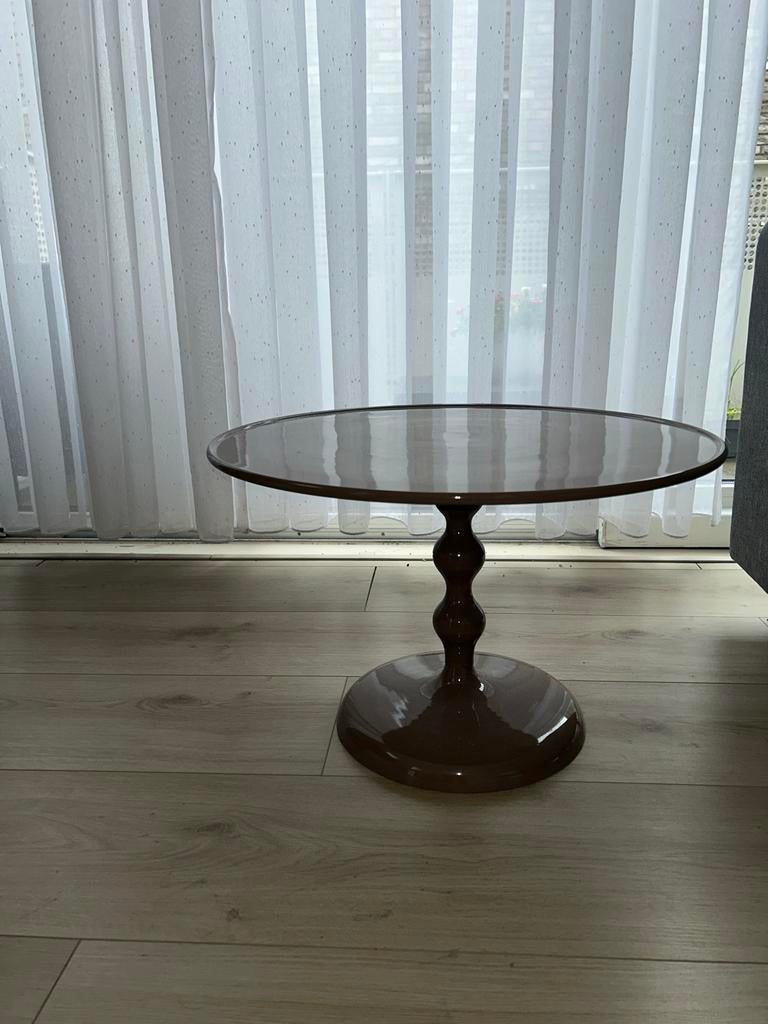 Bijzettafel taupe - Nieuwstaat, Minder dan 55 cm, Rond, Ophalen of Verzenden, Zo goed als nieuw