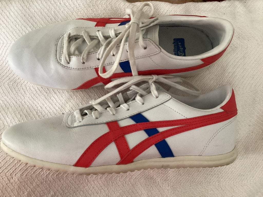 Mt 39,5 Onitsuka Tiger wit blauw rood sneakers gympen, Wit, Ophalen of Verzenden, Sneakers of Gympen, Onitsuka