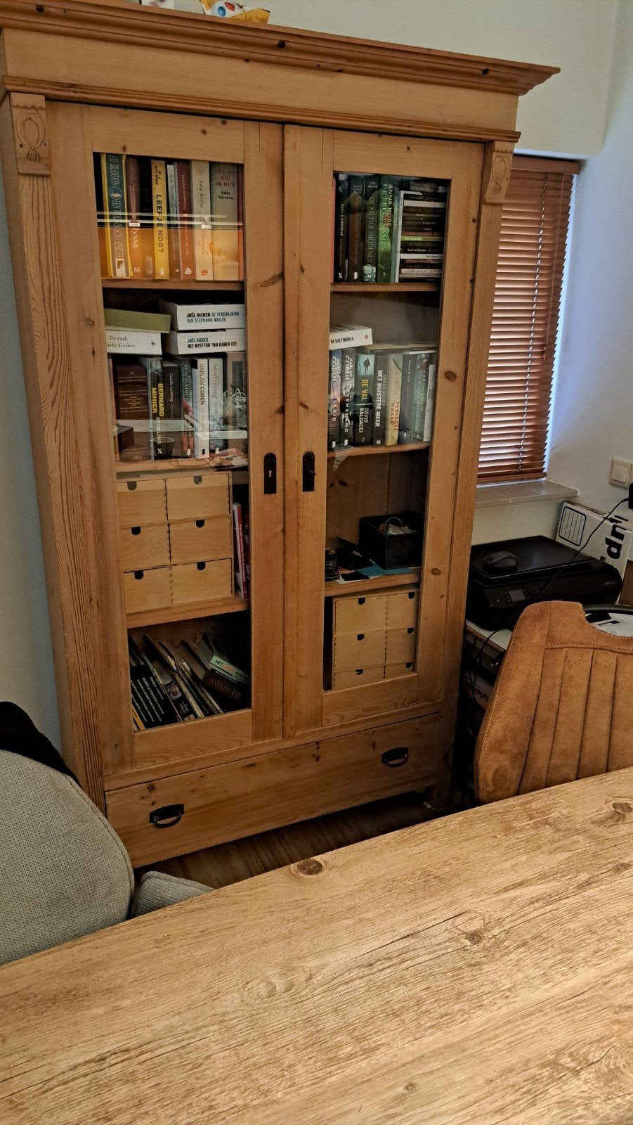 Oude grenen kast met planken en lade - 120x190x30 cm, Met plank(en), Gebruikt, 100 tot 150 cm, Ophalen of Verzenden