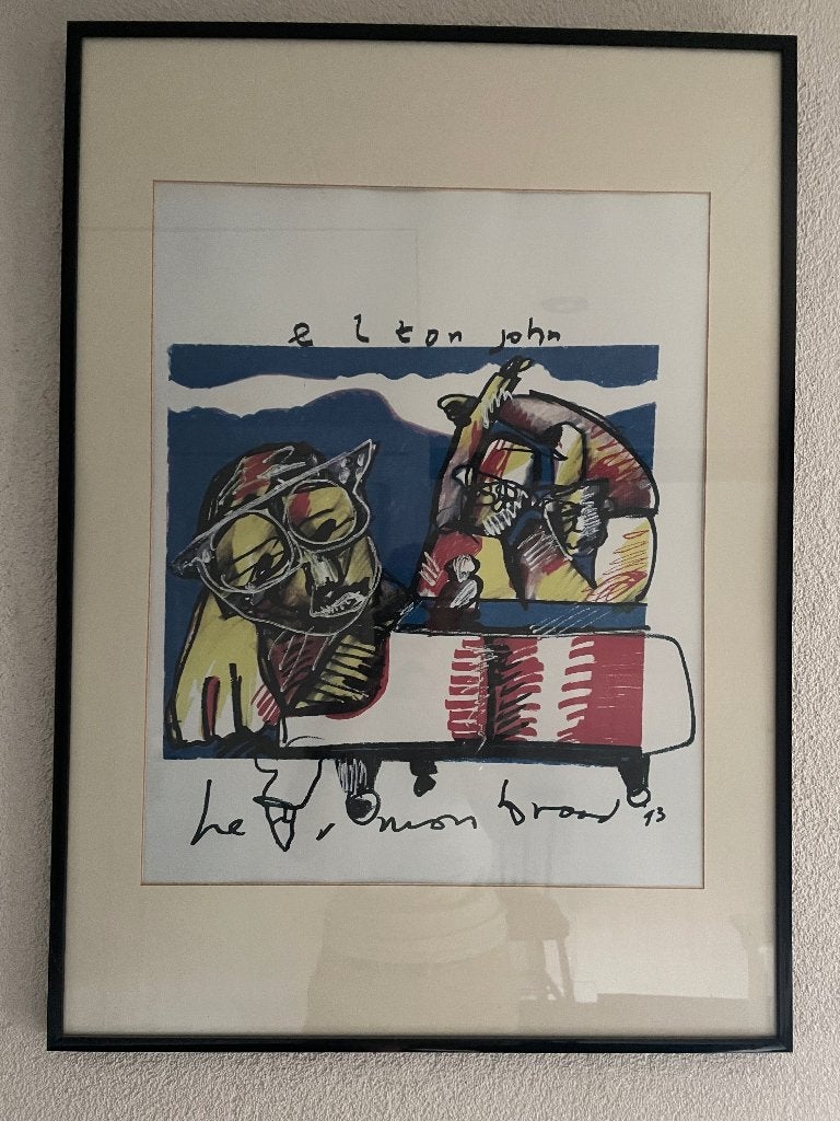 Herman brood met Elton John in zwarte lijst, Antiek en Kunst, Kunst | Schilderijen | Modern, Ophalen
