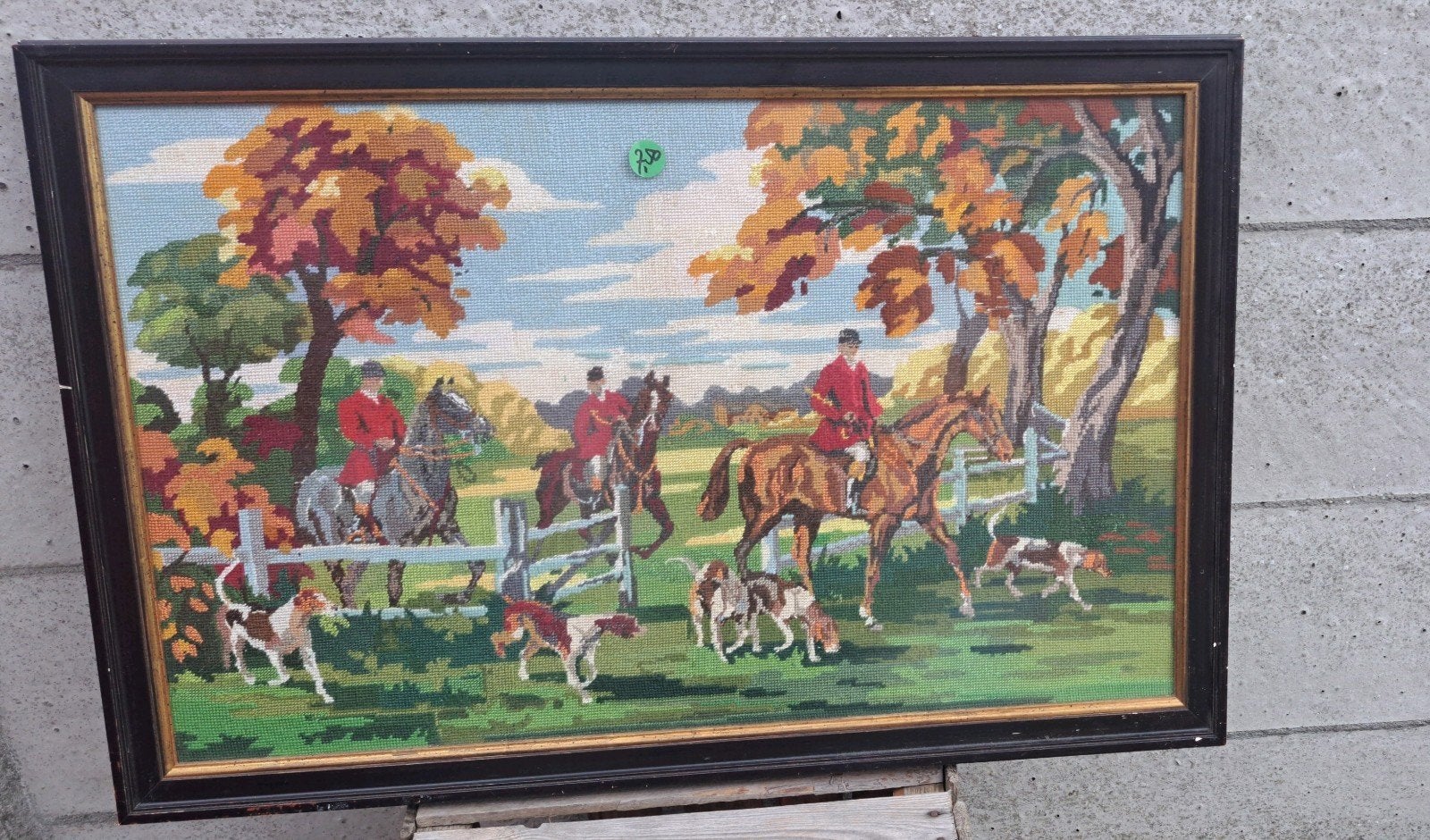 Geborduurd Jachttafereel 80/53 - Vintage Wanddecoratie, Ophalen, Gebruikt, Overige typen, Onbekend