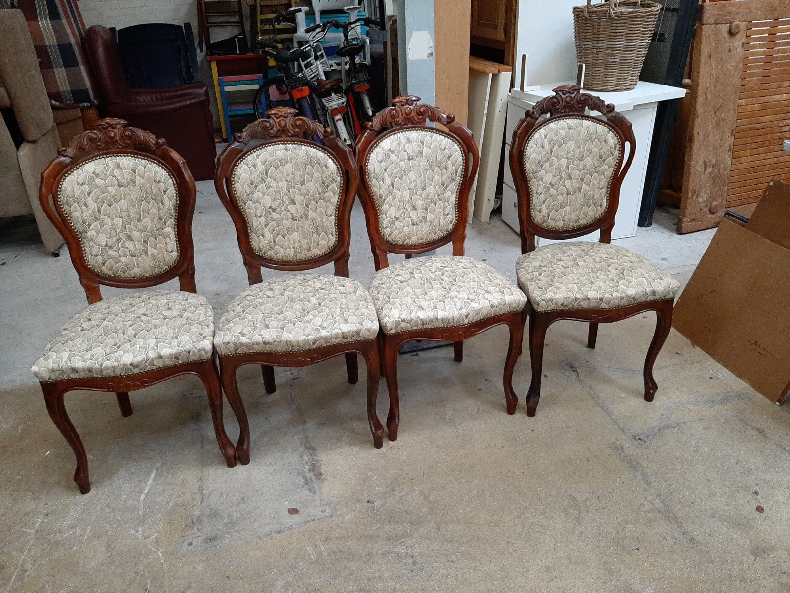 Set van 4 Barok Eetkamerstoelen met Gestoffeerde Zitting, Antiek en Kunst, Ophalen