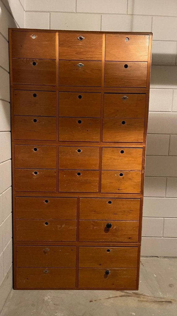 Authentieke Vintage apothekerskast - 98x190x48 cm, Ophalen, Gebruikt, 5 laden of meer, 50 tot 100 cm