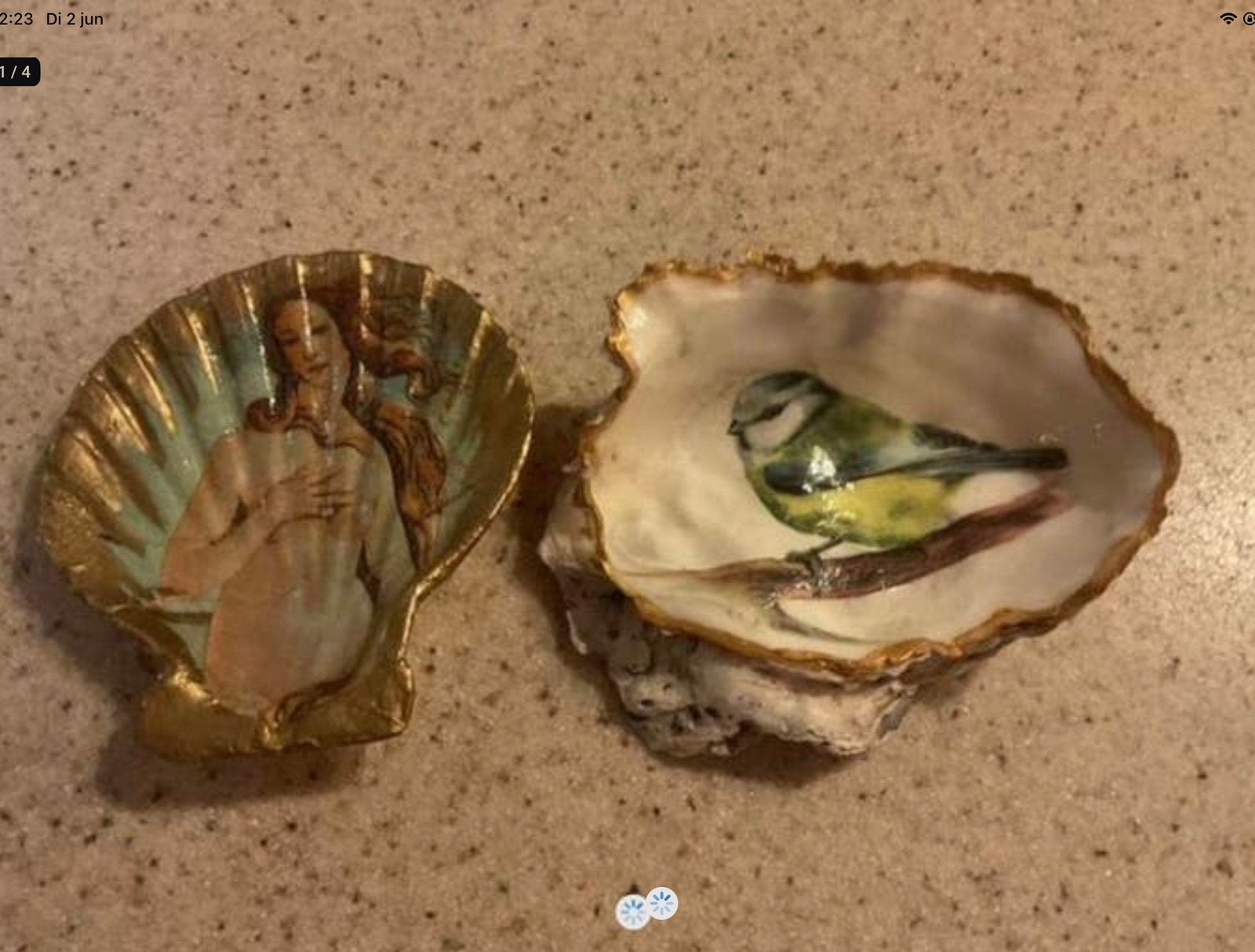 Schelpen met zeemeermin en pimpelmeesje, Antiek en Kunst, Ophalen of Verzenden