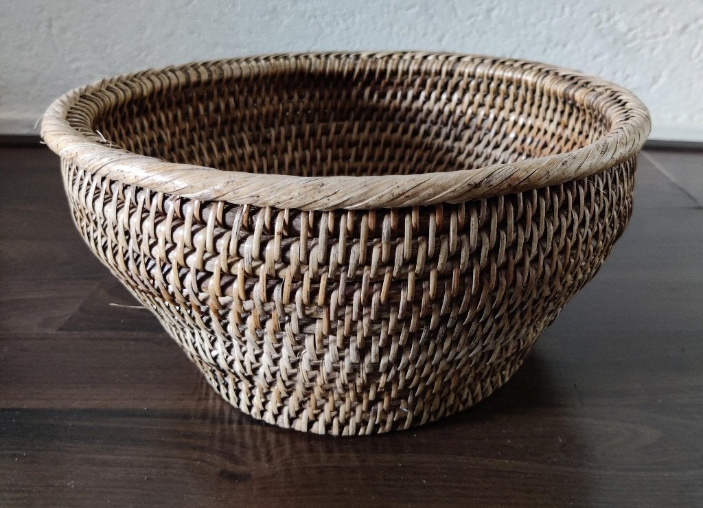 Birma rieten ronde mand schaal handcraft, Mand, Rond, Ophalen of Verzenden, Zo goed als nieuw