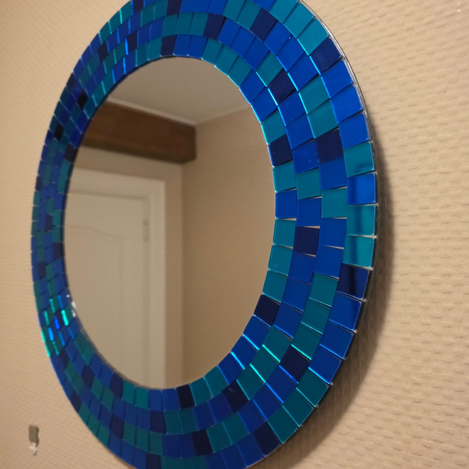 2x Vintage IKEA Tranby Mozaïek Spiegel Rond Blauw 50 cm, Ophalen of Verzenden, Rond, 50 tot 75 cm, Minder dan 100 cm