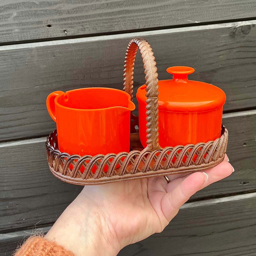 Vintage Emsa melk- en suikerset oranje bruin, Ophalen of Verzenden, Zo goed als nieuw, Overige typen