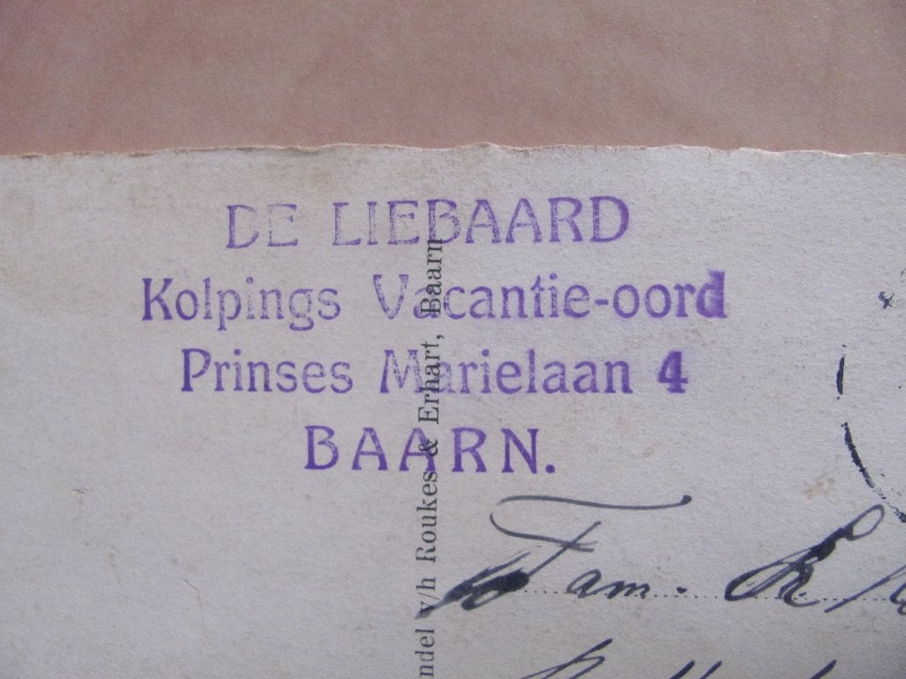 Baarn 1920 reclamekaart De Liebaard, Prinses Marielaan 4, Ophalen of Verzenden, Reclamebord