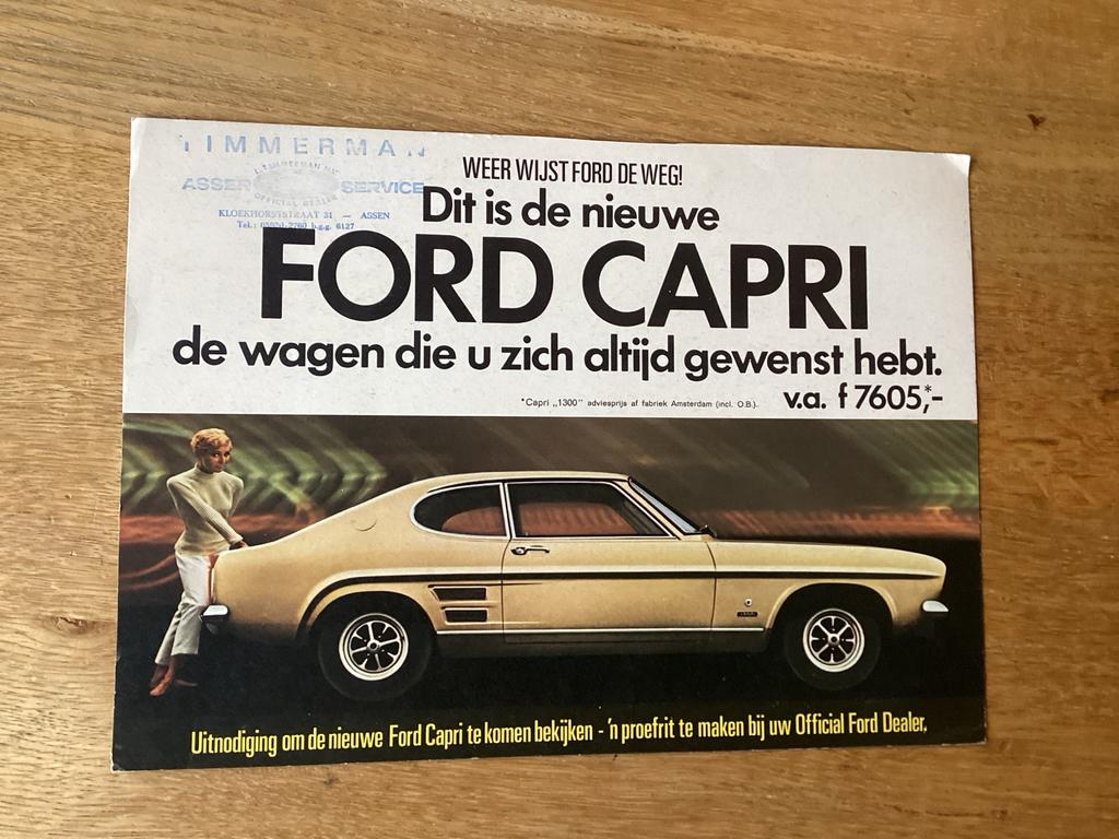 Ford Capri leaflet uit 1969, Ophalen of Verzenden, Gelezen, Ford
