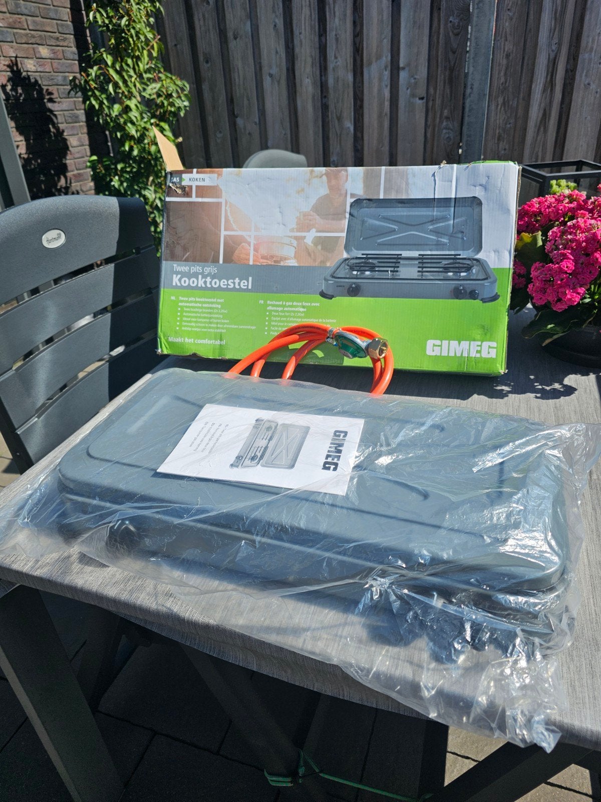 Camping gas stel Gimeg 2 pits Nieuw. Nu 25 Euro. Met slang !, Ophalen, Nieuw