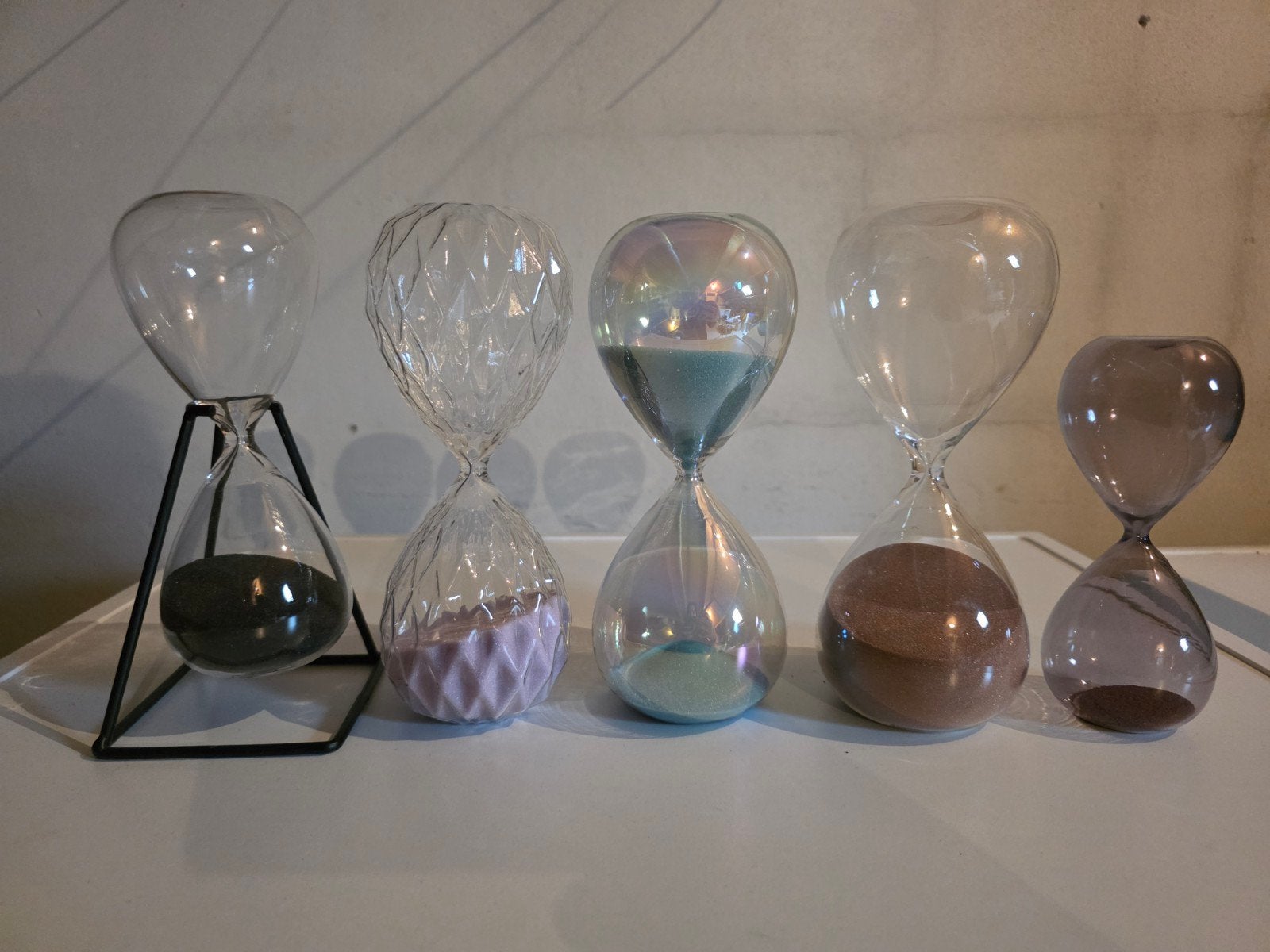 Set van 5 zandlopers - decoratief en functioneel, Meerkleurig, Ophalen of Verzenden, Zo goed als nieuw, Modern
