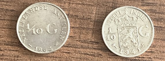 Setje van 2 Nederlandse munten,1/10 gulden, Postzegels en Munten, Munten | Nederland, Ophalen of Verzenden, Koningin Juliana, Setje