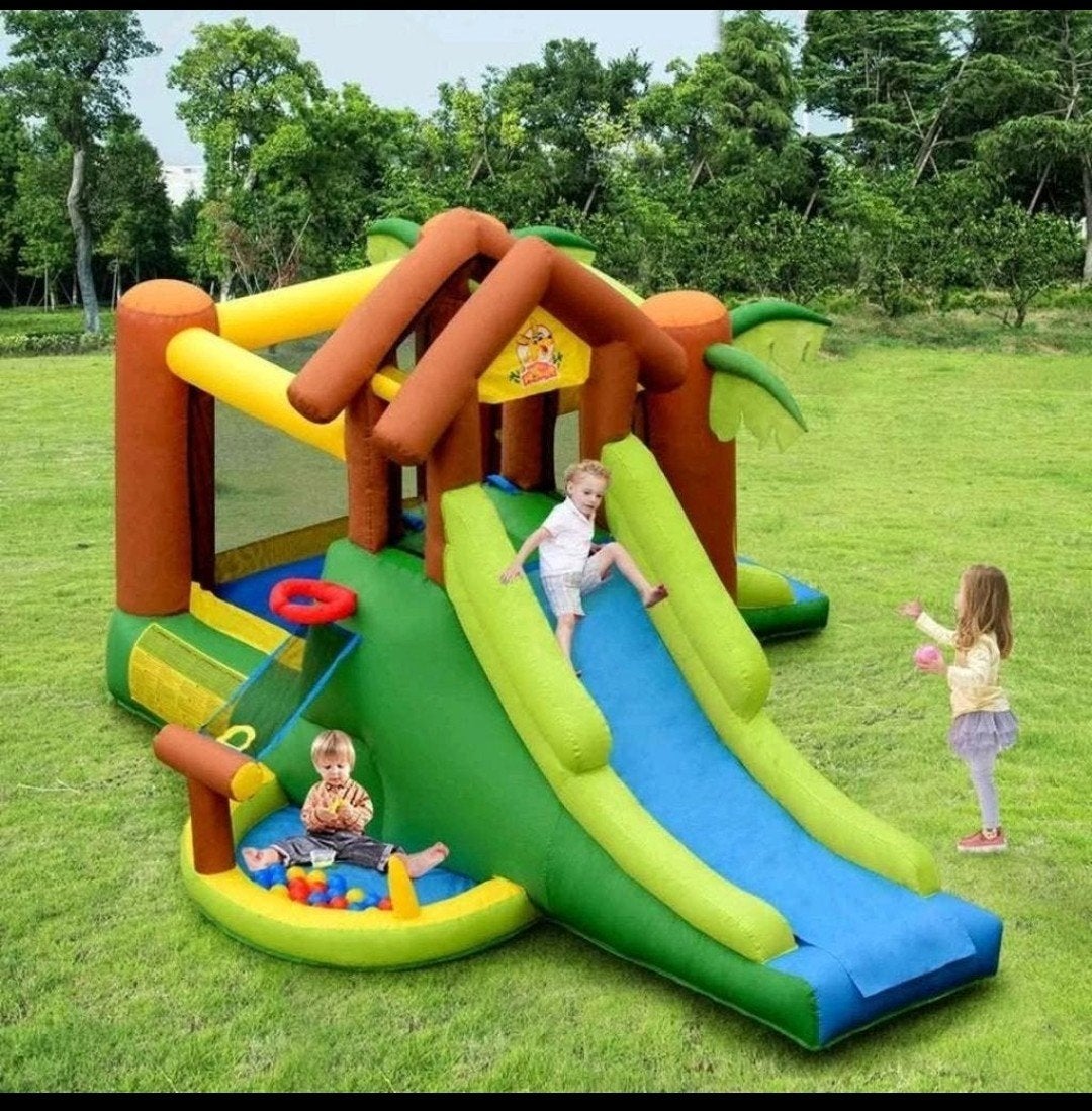 Opblaasbaar Springkasteel met Glijbaan, Zwembad & Ballenbak, Ophalen, Zo goed als nieuw