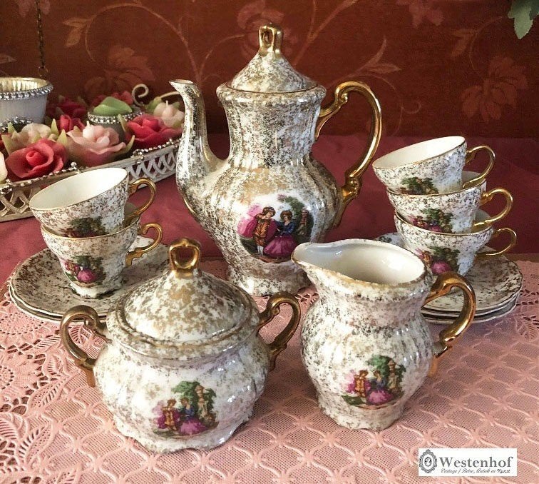 Oud mokka servies set koffie / theeservies porselein, Antiek en Kunst, Ophalen of Verzenden