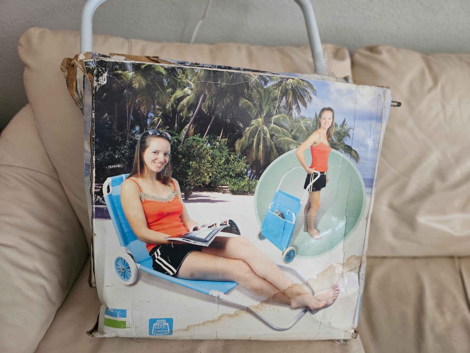 Inklapbaar strandstoeltje met wielen 2x, Ophalen, Gebruikt, Metaal, Verrijdbaar