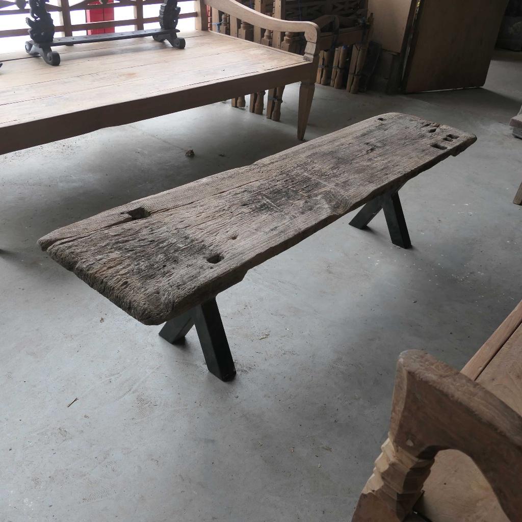Landelijke salontafel DK4 geleefde tafel teak oud hout blad, Antiek en Kunst, Antiek | Meubels | Tafels, Ophalen of Verzenden