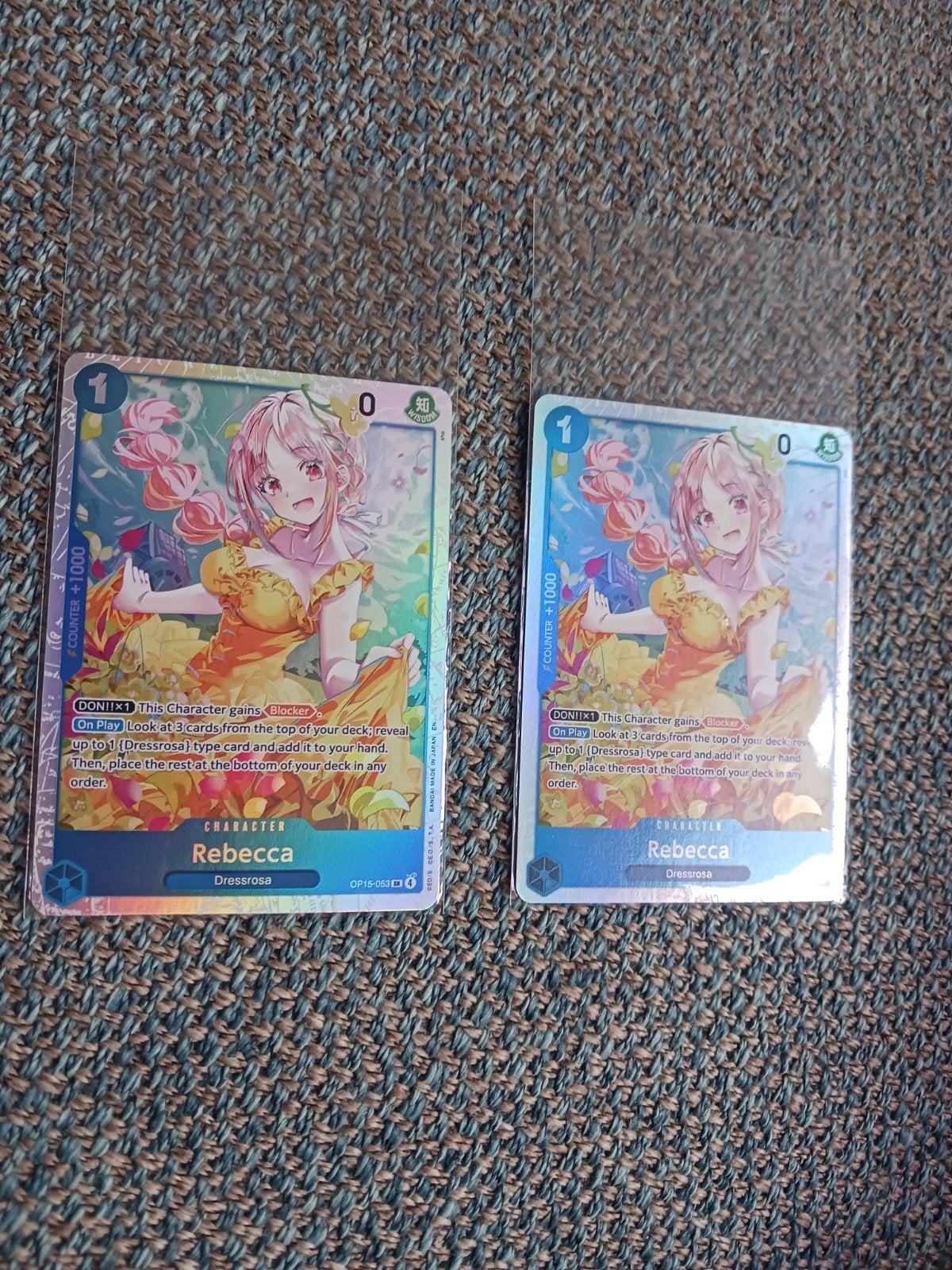 One Piece Card Game Rebecca (2 stuks), Ophalen of Verzenden, Zo goed als nieuw, Meerdere kaarten, Foil