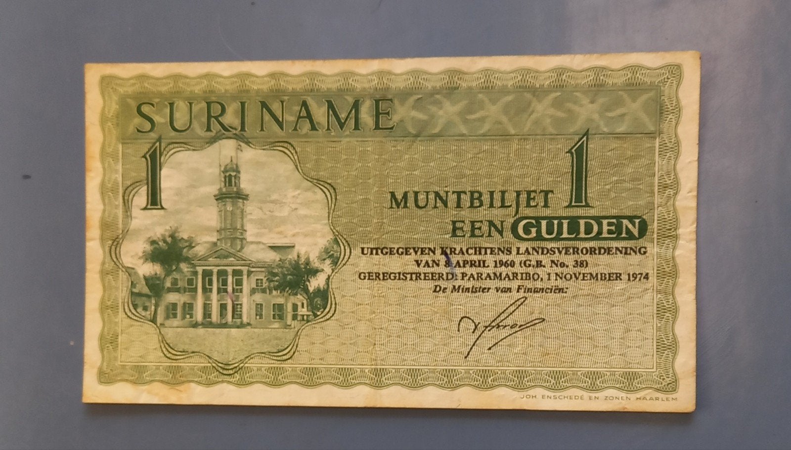 Suriname 1 Gulden Muntbiljet 1974, Postzegels en Munten, Bankbiljetten | Nederland, Ophalen of Verzenden, 1 gulden, Los biljet