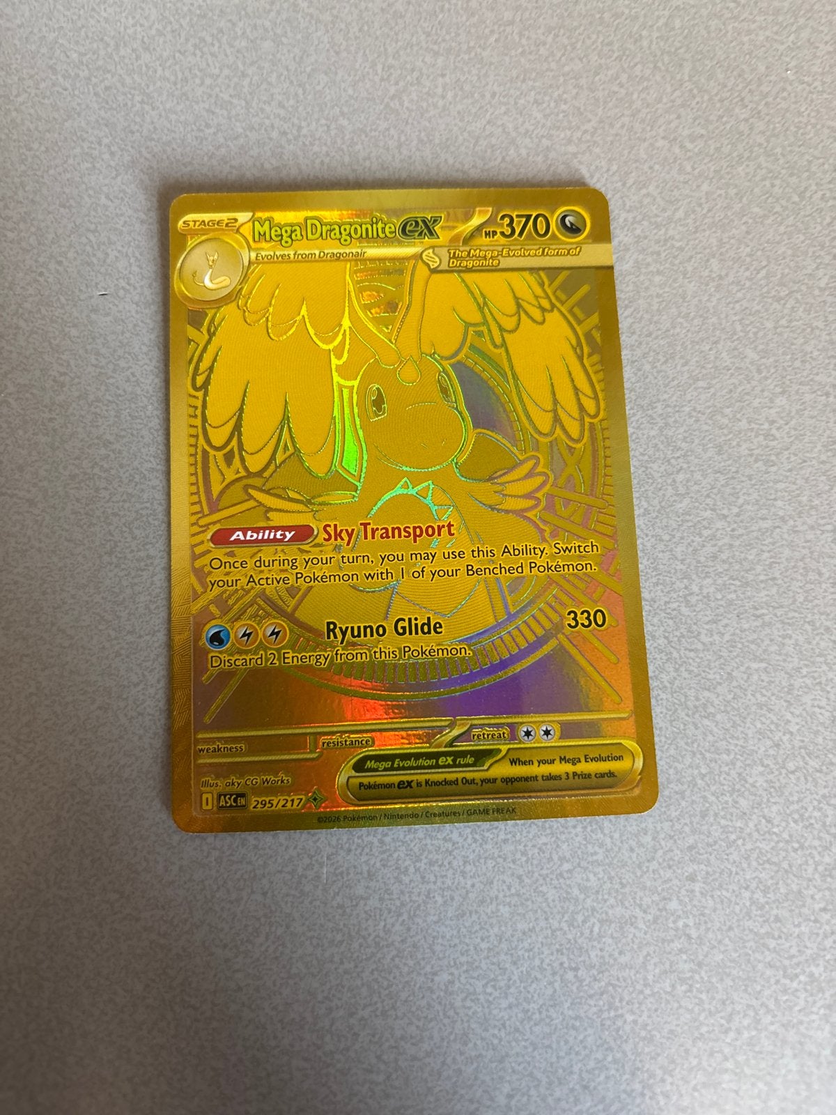 Mega Dragonite EX Gouden Pokémon Kaart, Ophalen of Verzenden, Zo goed als nieuw, Losse kaart, Foil