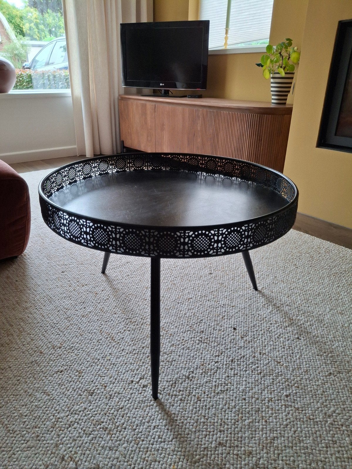 Salontafel Mica Decorations zwart rond metaal, boho/oosters, Ophalen, Zo goed als nieuw, Rond