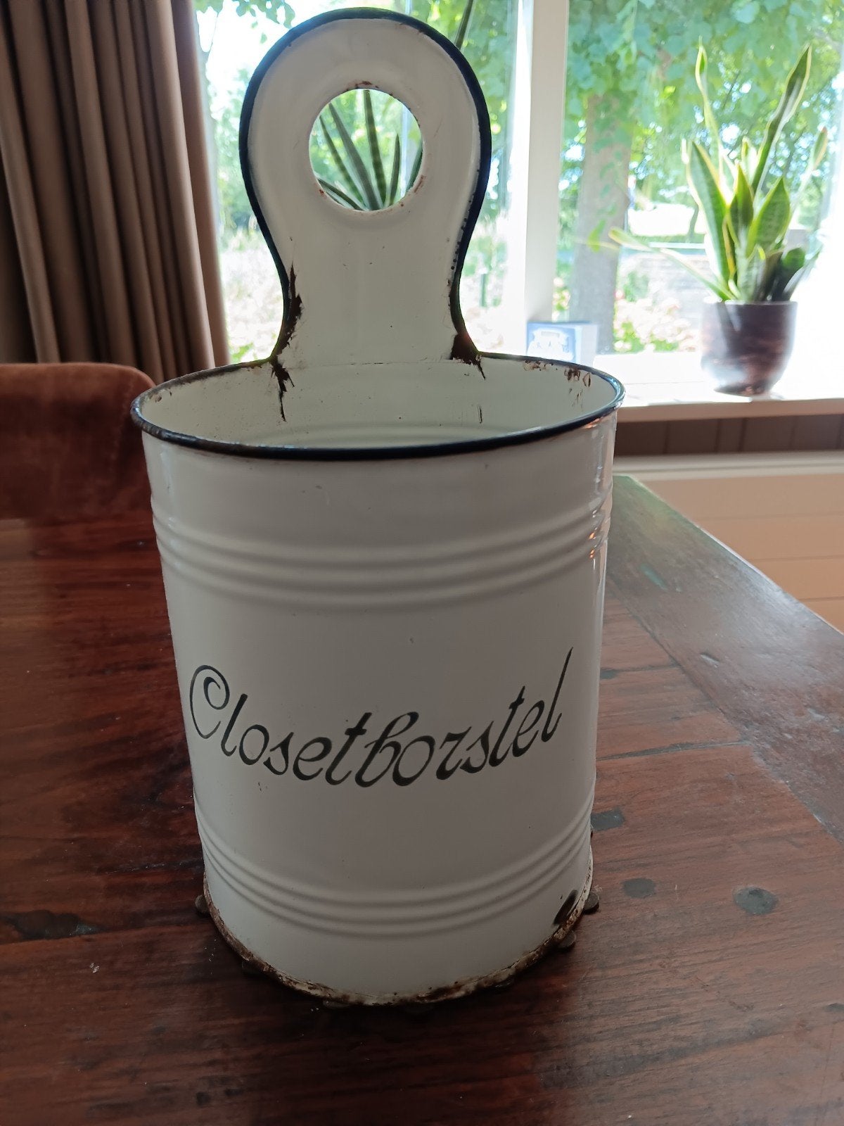 Vintage geëmailleerde closetborstelhouder, Antiek en Kunst, Antiek | Emaille, Ophalen