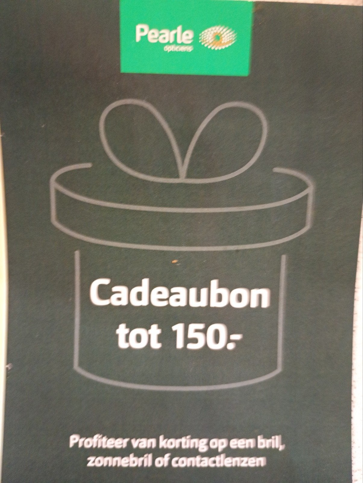 Pearle bril zonnebril contactlenzen € 150 cadeaubon, Eén persoon, Cadeaubon