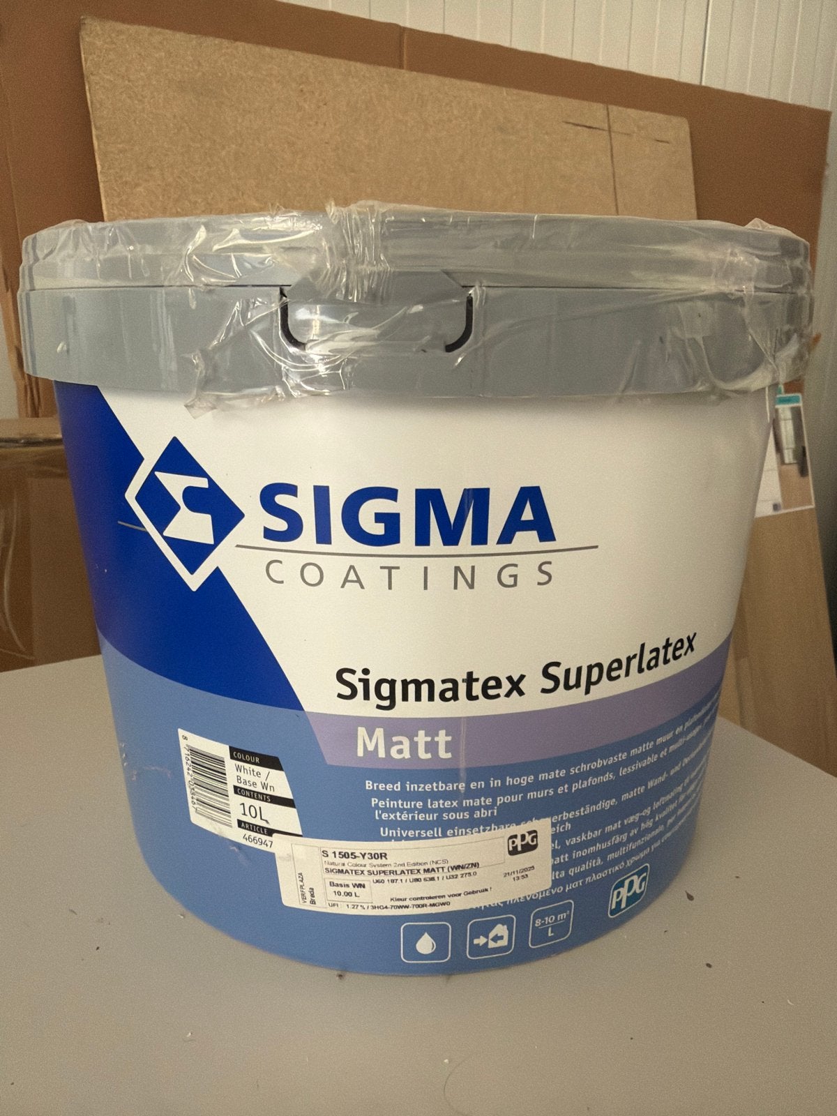 Sigmatex Superlatex Matt S1505-Y30R - 10L Ongeopend, Ophalen, Wit, Nieuw, Verf