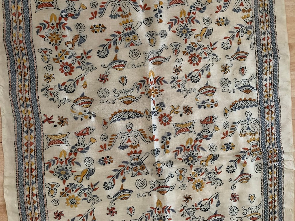 Mooi oud wandkleed op zijde geborduurd, Ophalen of Verzenden