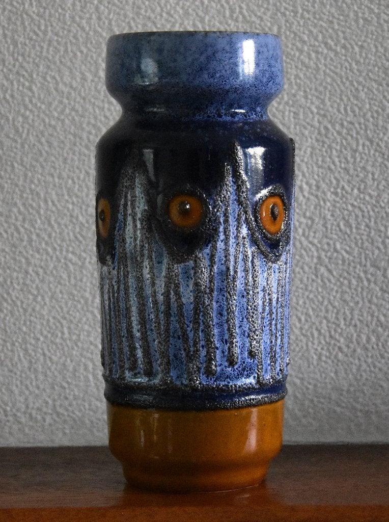 Vintage Keramieke Vaas  Fat Lava, Blauw, Ophalen of Verzenden, Zo goed als nieuw, 22 cm