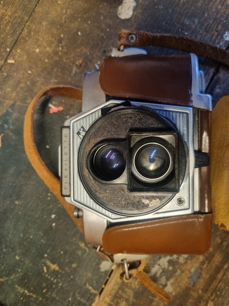 Vintage Agfa Flexilette Camera met Leren Tas, Ophalen of Verzenden, Gebruikt, Spiegelreflex, Overige Merken
