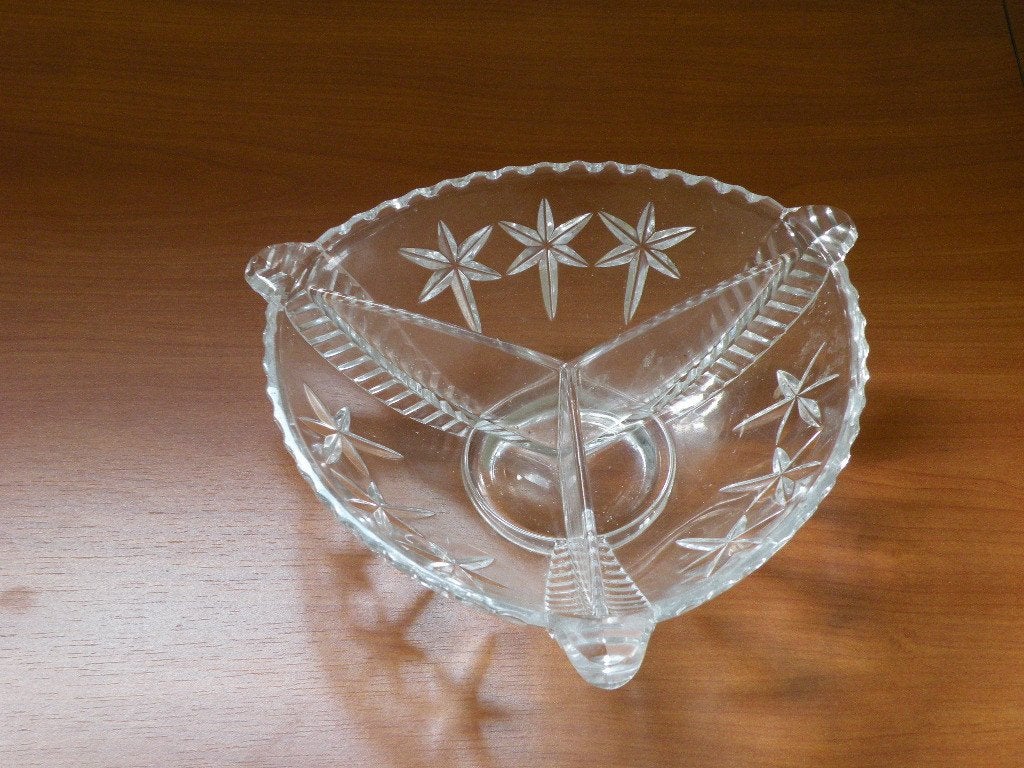 Schaal met 3 vakjes. Bonbonschaal., Schaal, Rond, Ophalen of Verzenden, Glas