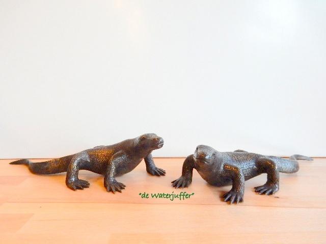 217* Bronzen set Varaan (Boven €75 geen verzendkosten), Ophalen of Verzenden, Nieuw, Overige materialen, Dierenbeeld