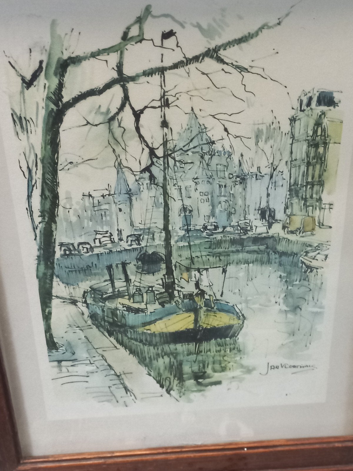 Stadsgezicht Amsterdam - Jan V. Coorthals aquarel, Antiek en Kunst, Ophalen of Verzenden, Nederlandse school, Stads- / dorpsgezicht