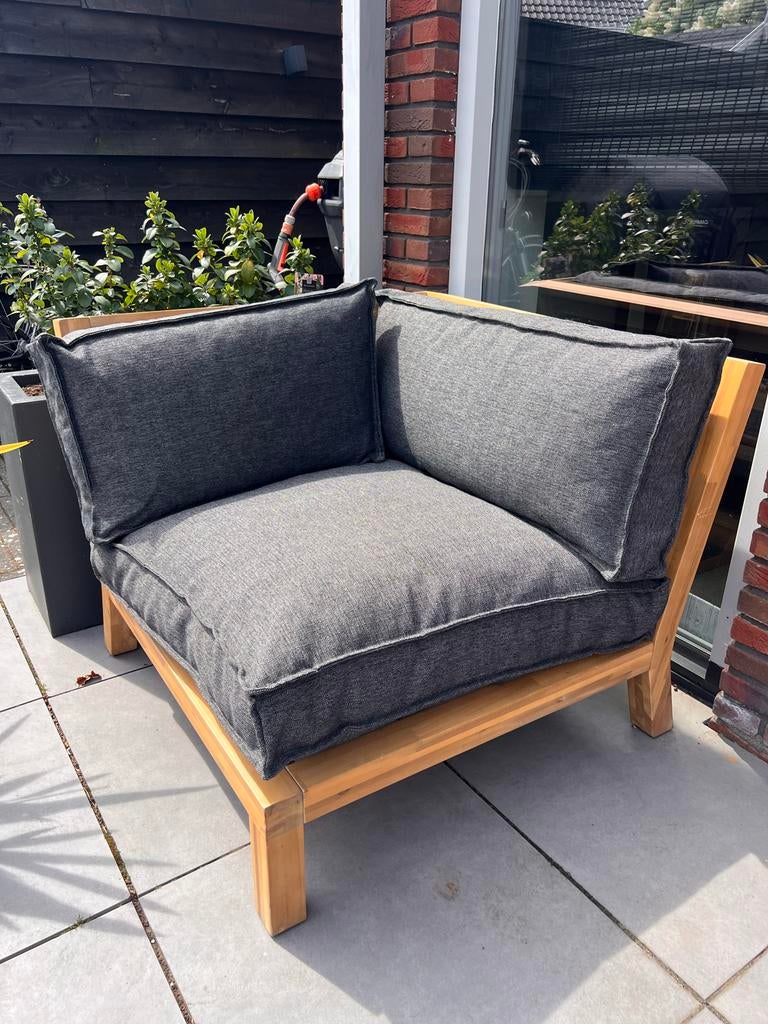Palletonderstel hoek Trevor Acaciahout met kussenset, Tuin en Terras, Tuinsets en Loungesets, Nieuw, Loungeset, Bank, Hout