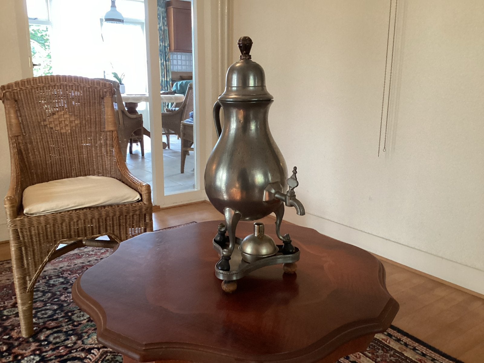 Antieke Tinnen Koffiekan met Warmhouder, Antiek en Kunst, Ophalen