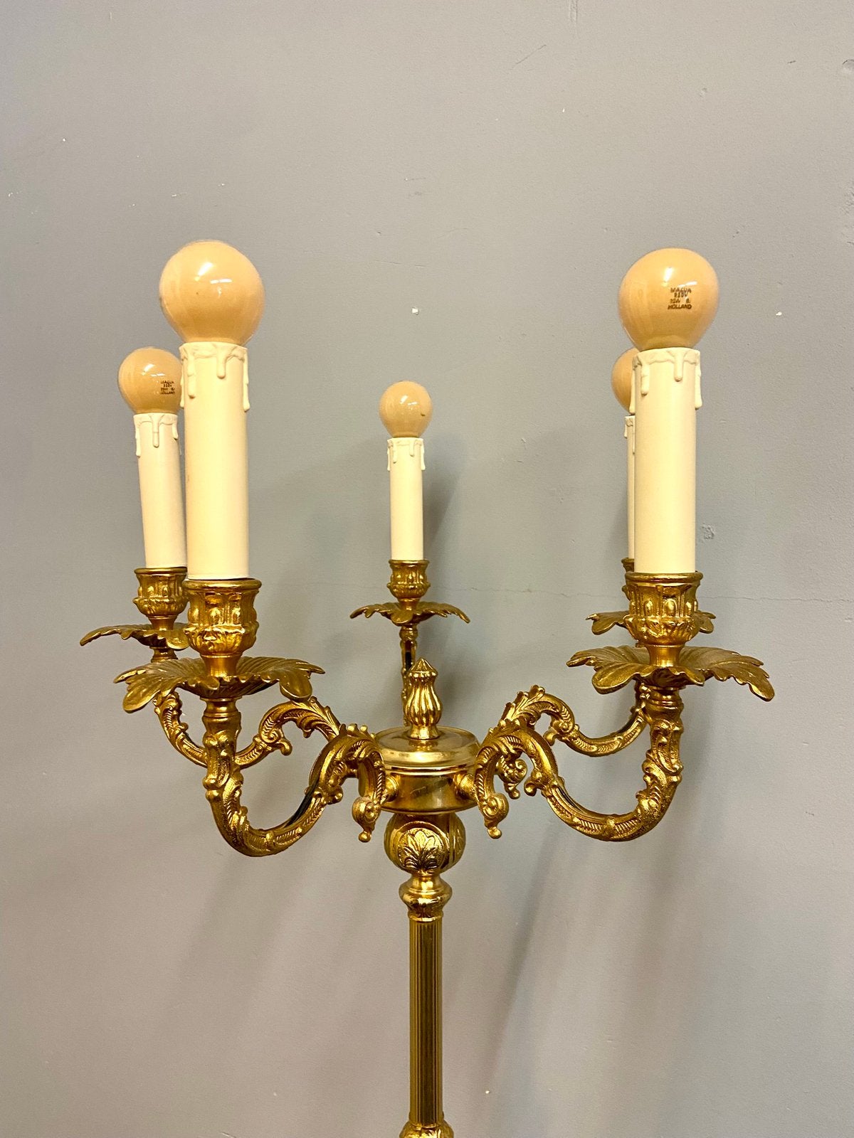 Prachtige 172 cm Messing staande lamp 5-arms Candelabra, Antiek en Kunst, Ophalen, Koper of Brons