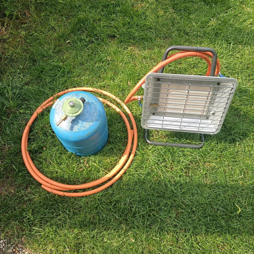 Campinggas fles met kacheltje en nieuwe slang 3 meter, Ophalen, Gebruikt