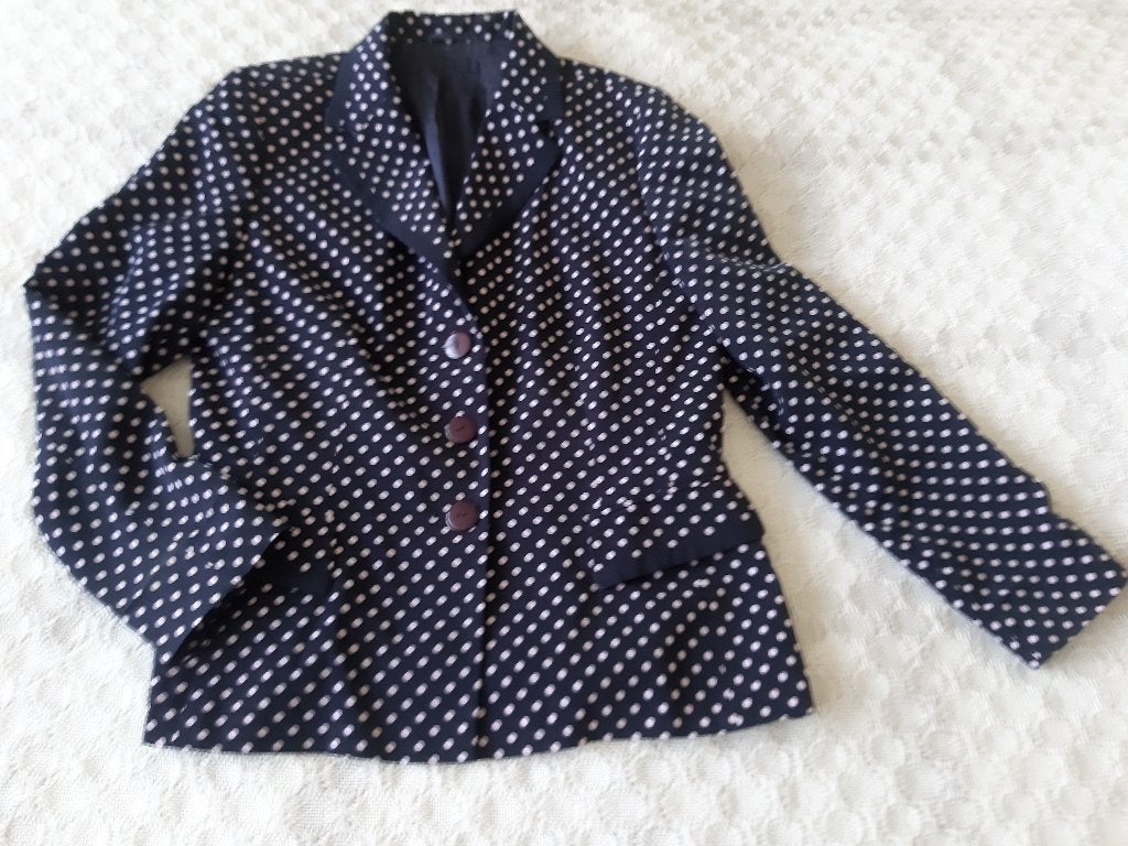 apart donkerblauw jasje met witte stip maat 40/42, Blauw, Zo goed als nieuw, Jasje, Ophalen