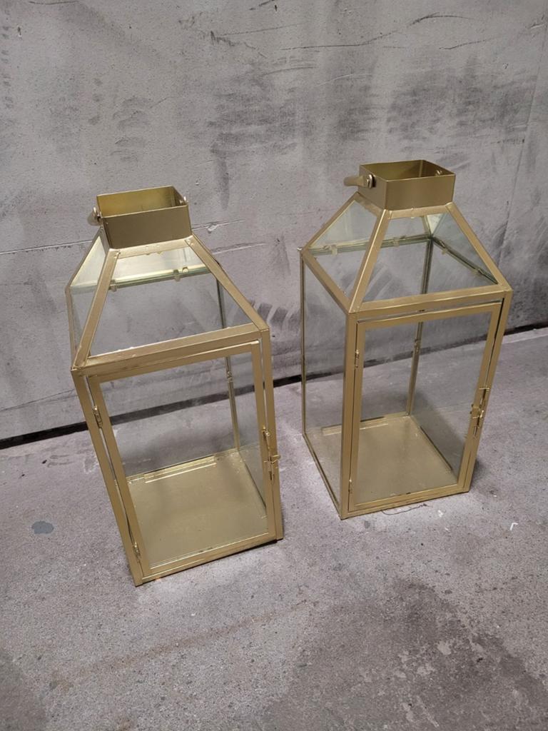 Set van 2 gouden lantaarns - sfeervolle decoratie, Ophalen, Overige kleuren, 25 tot 50 cm, Zo goed als nieuw