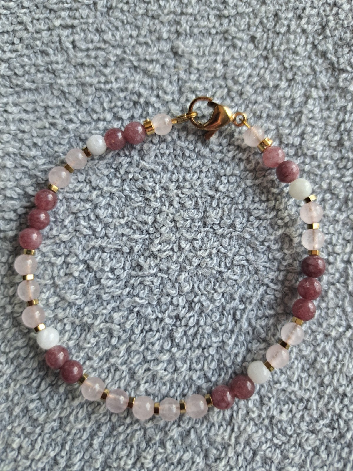 Rozenkwarts, Lepidoliet & Kwarts Armband, Overige materialen, Met bedels of kralen, Nieuw, Ophalen of Verzenden