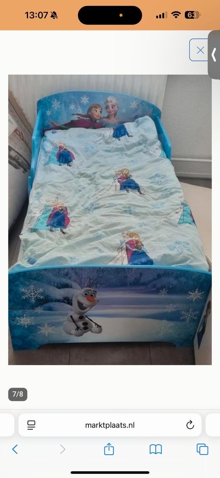 Frozen kinderbed met lattenbodem, Ophalen, Gebruikt, Eenpersoons, Blauw