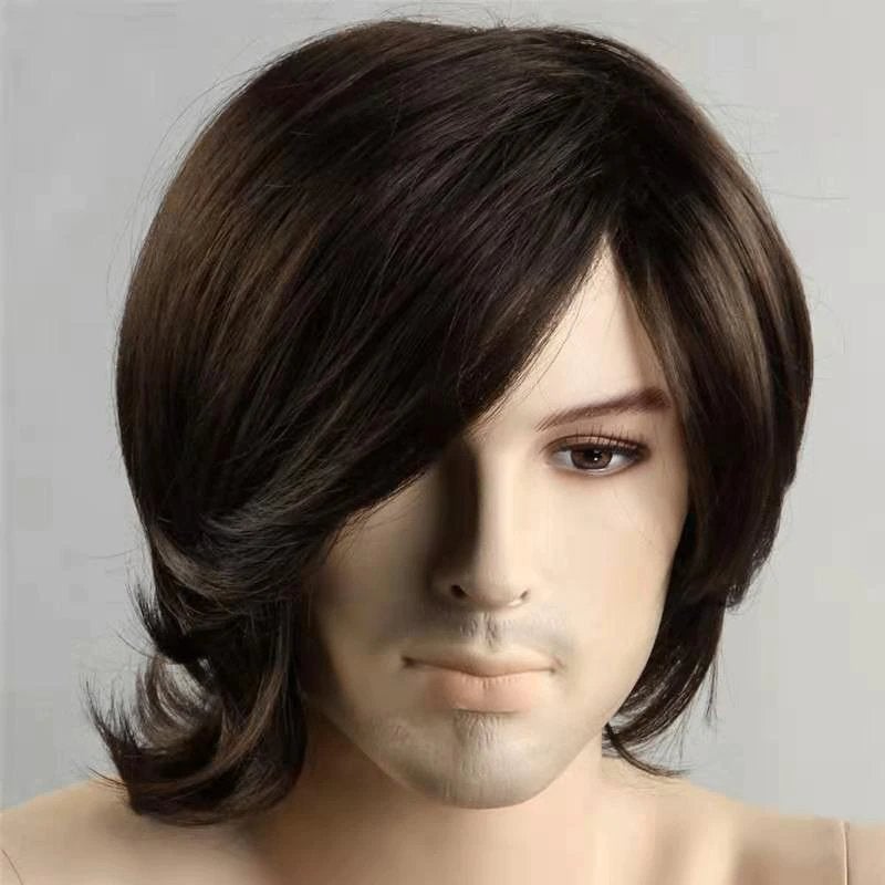 Donkerbruine Heren Pruik Bruine Haar Haren Haarstukje Mannen, Verzenden, Nieuw, Pruik of Haarverlenging