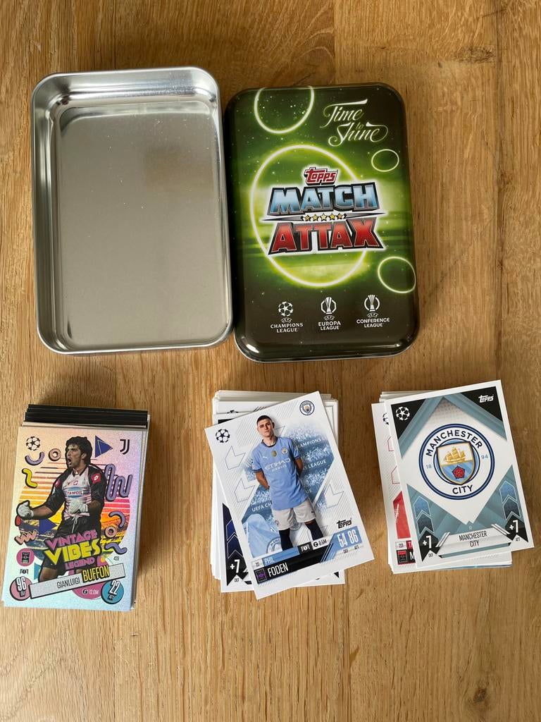 Topps voetbalkaarten match attax incl blik, Ophalen of Verzenden, Zo goed als nieuw, Speelkaart(en)