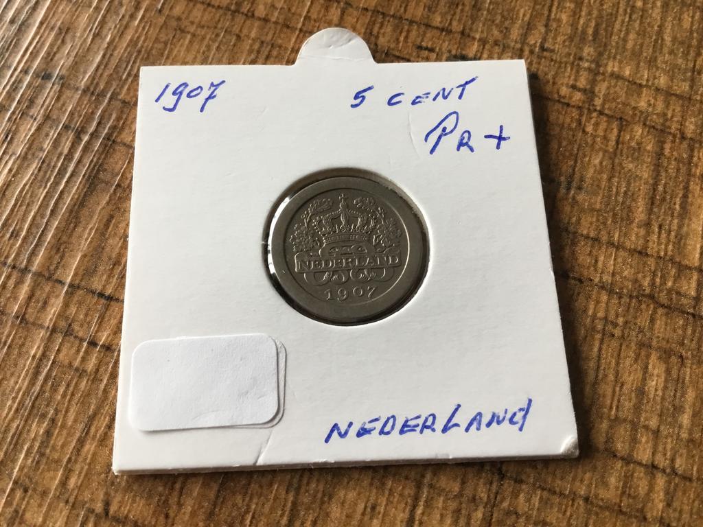 Munt 1907 5 cent Nederland pr+, Postzegels en Munten, Munten | Nederland, Ophalen of Verzenden, Koningin Wilhelmina, 5 cent
