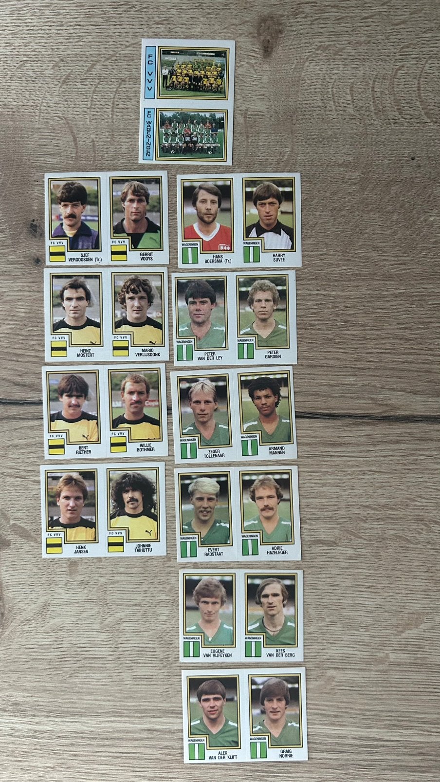 Panini Voetbal 83 plaatjes FC VVV en FC Wageningen 11x, Verzenden, Zo goed als nieuw, Meerdere plaatjes