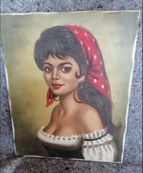 vintage schilderij ``Zuiderse Schone `` Bergé 60er, Ophalen, Huis en Inrichting