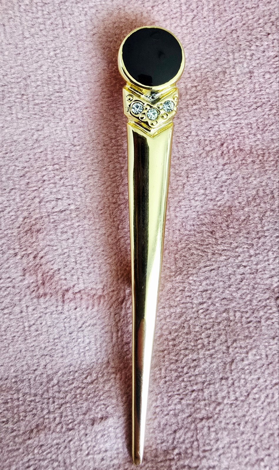 Vintage Goudkleurige Speld / Broche – Echte Zwarte Onyx & St, Overige materialen, 4 tot 7 cm, Ophalen of Verzenden, Zo goed als nieuw