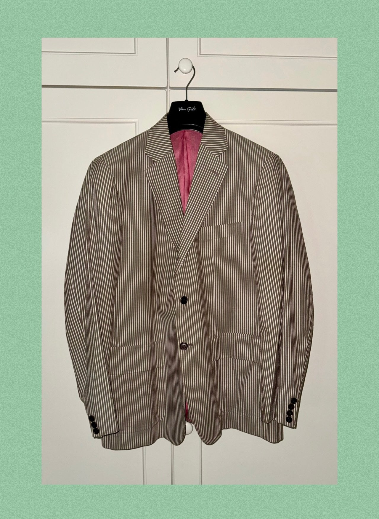 Tommy Hilfiger Colbert | Gestreepte Blazer | 42R | Katoen, Ophalen of Verzenden, Zo goed als nieuw, Maat 52/54 (L), Beige